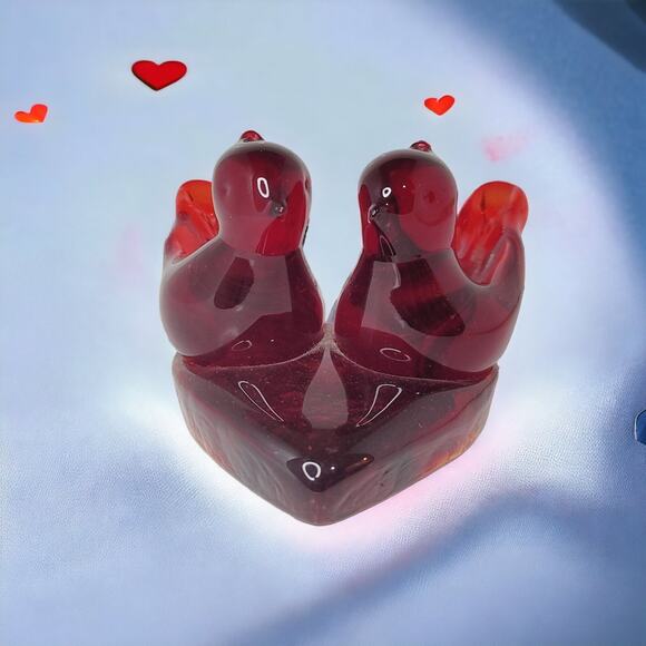 Vintage Double Cardinal of Love Art Glass Bird W Ward Signed 1993 Paperweight - Picture 1 of 14